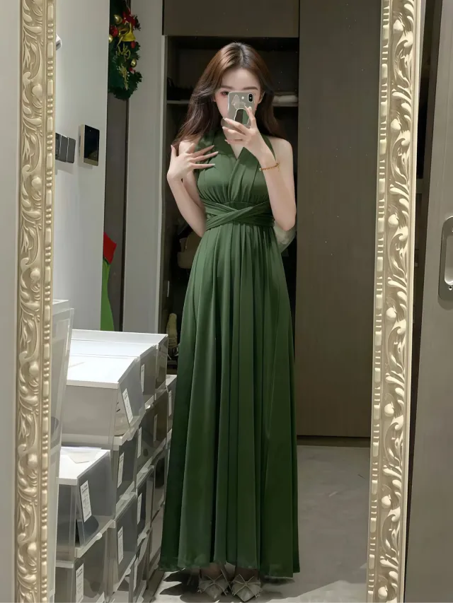 More Than Multiple Wear Rope Cross Backless Bandage One piece Dress Women Green - Shop at LoveMi