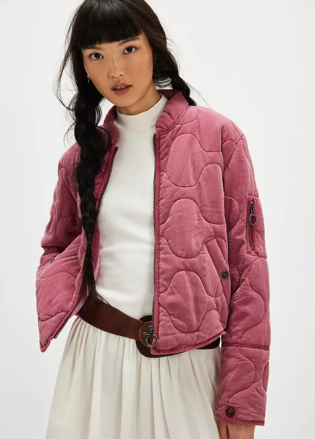 Women's Casual Quilted Cotton Jacket Loose Stand Collar Coat Rose Red - Shop at LoveMi
