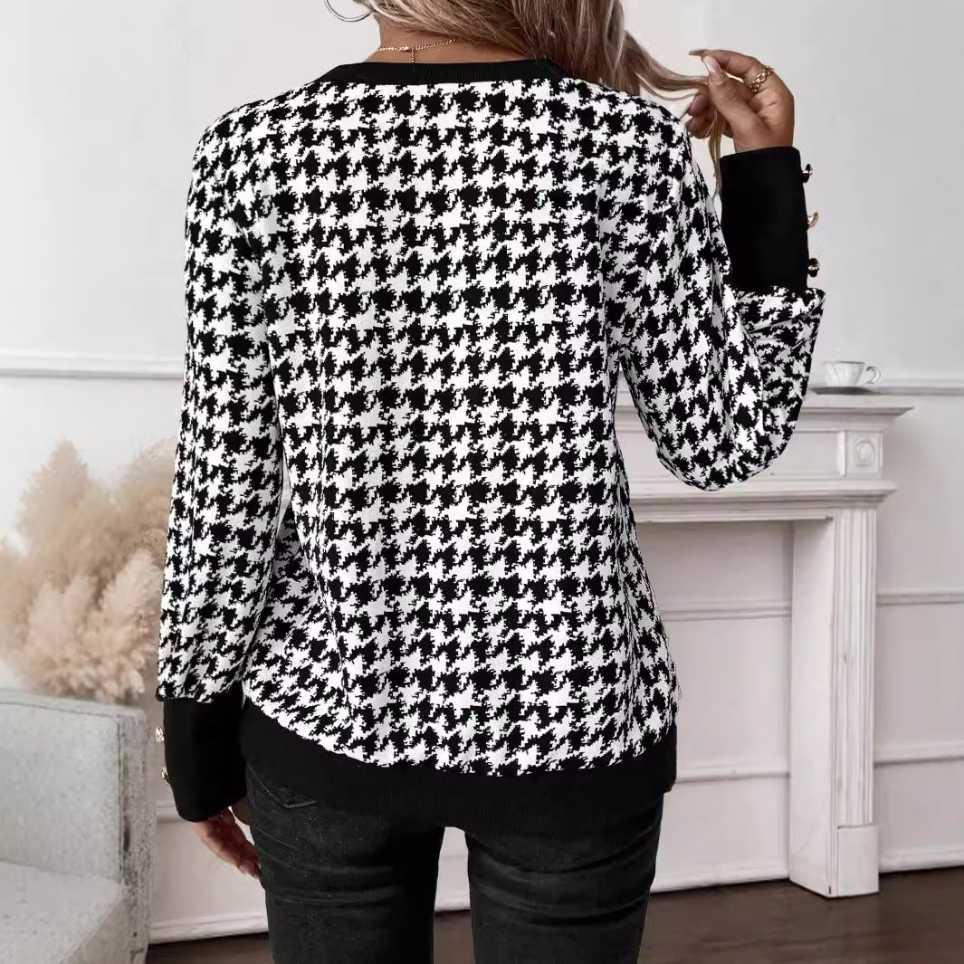 Elegant Women's Printed Sweater V-neck Long Sleeve