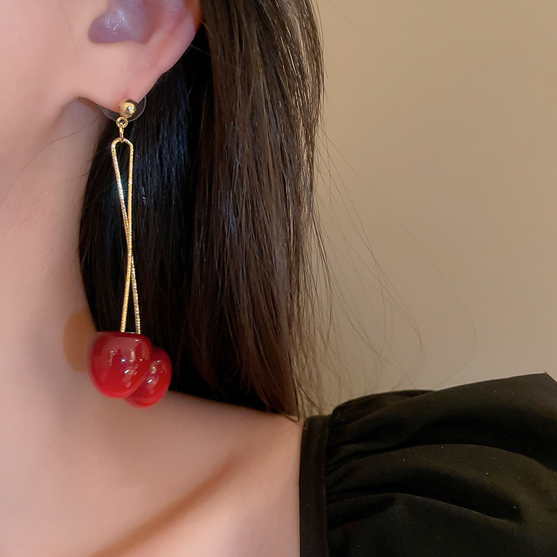 Sweet Red Acrylic Cherry Earrings