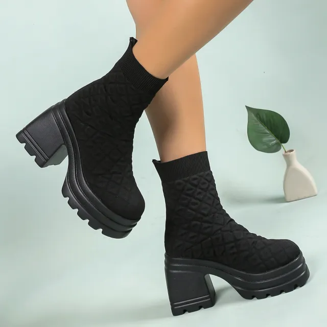 Flying Woven Ankle High top Stretch Socks Boots Black - Shop at LoveMi