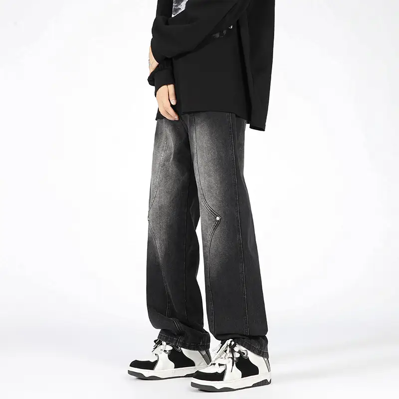 Men's Retro Patchwork Beaded Loose Jeans