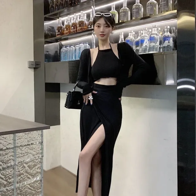 Camisole Split Skirt Summer Plus Size Three piece Suit Black - Shop at LoveMi