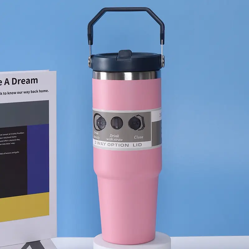 Stainless Steel Travel Cup Double Drinking Straw Cold Insulation Cup