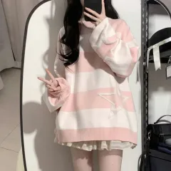 College Style Sweet Cute Stripes XINGX Sweater - Pink - View 1