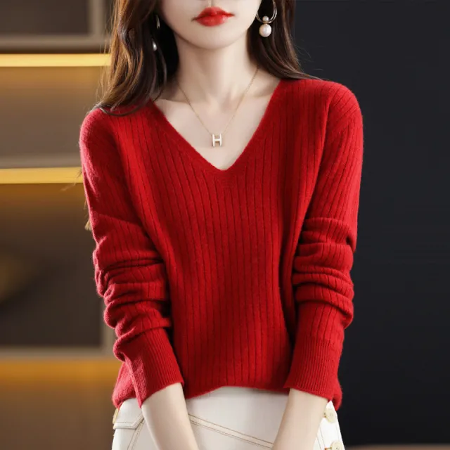 Women's Knitwear V neck Pullover Base Drawstring Plus Size Short Sweater Cherry Red - Shop at LoveMi