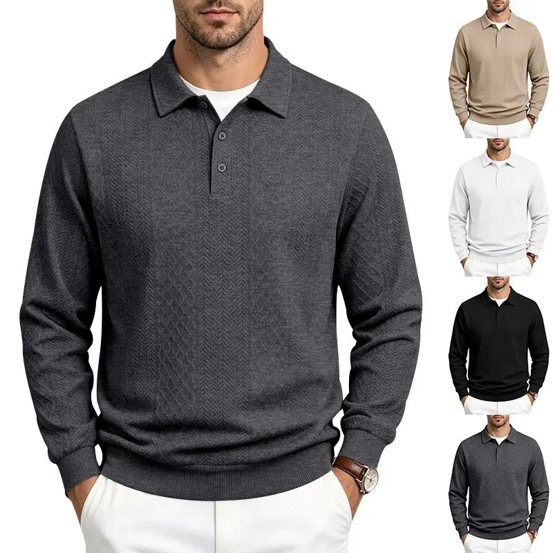 Notch-lapel Long-sleeve Textured Casual Business Pullover Top