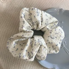 Bold Polka Dot Simple Floral Large Intestine Hair Ring - Blue Small Floral - View 1