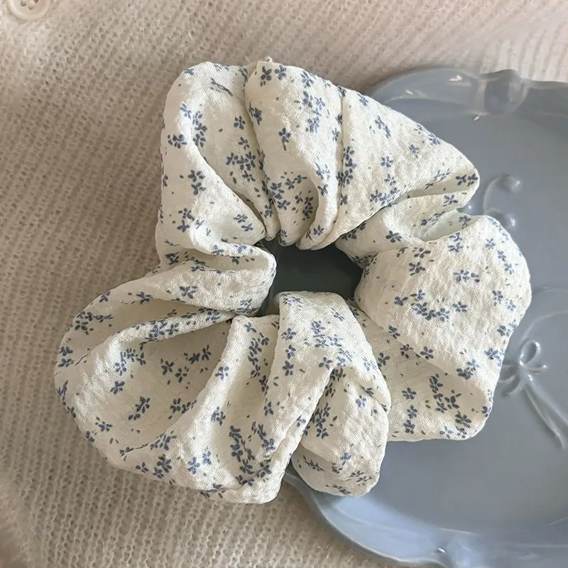Bold Polka Dot Simple Floral Large Intestine Hair Ring - Blue Small Floral