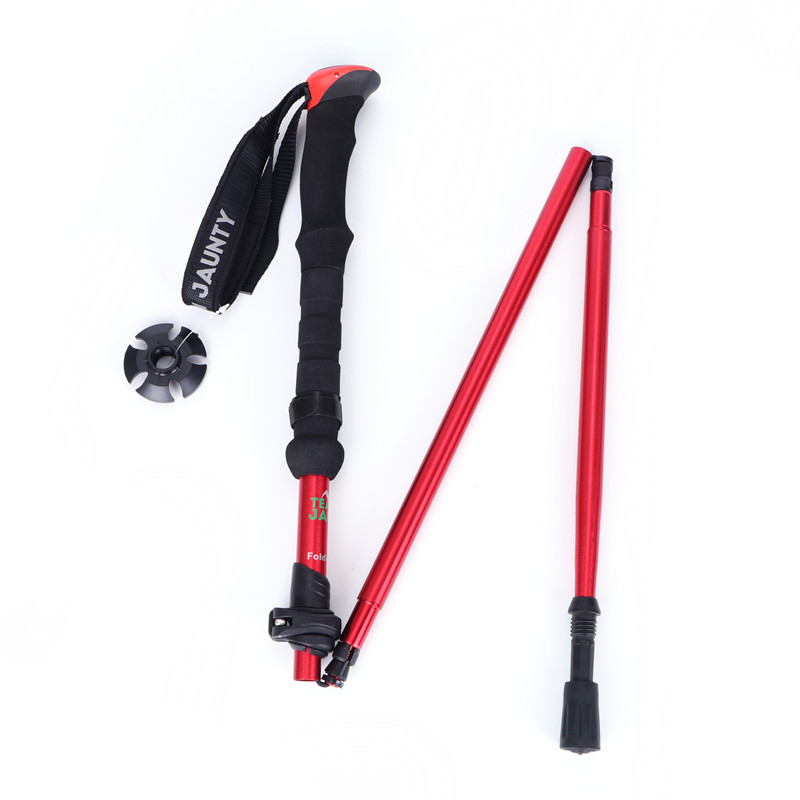 High-strength Four-section Telescopic Folding Short Alpenstock EVA Outdoor Straight Handle Walking Stick With Buggy Bag