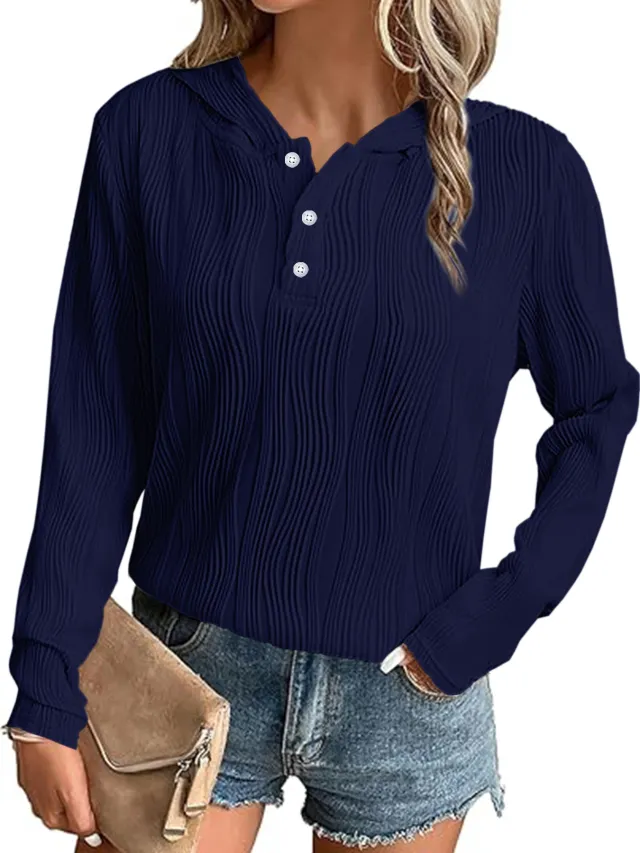 Hooded Sweater Coat Women's Casual Off shoulder Top Navy Blue - Shop at LoveMi