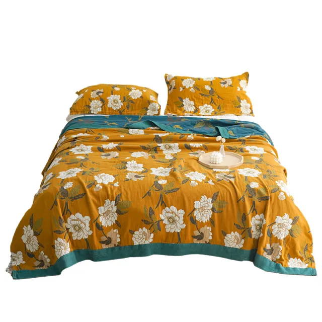 Five layer Cotton Yarn Double Blanket Nap Quilt Thickened Snow Lotus - Shop at LoveMi