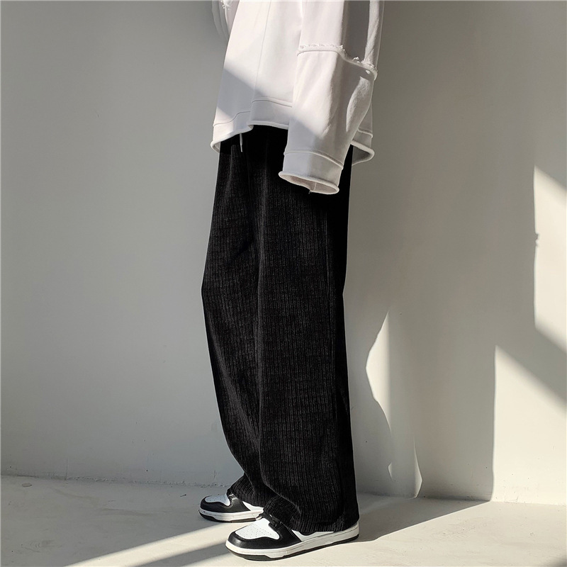 Corduroy Pants Men's Korean-style Trendy Autumn And Winter Loose Draping Draggle-tail Straight Trousers Ins Hong Kong Style Retro Daddy Pants