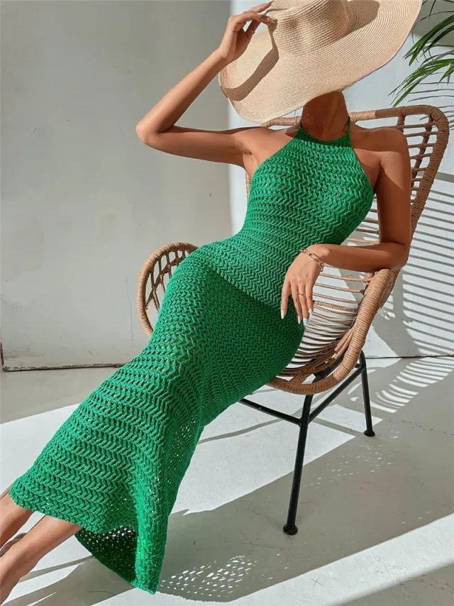Slim Fit Backless Lace up Backless Knitted Dress Sweater Green - Shop at LoveMi