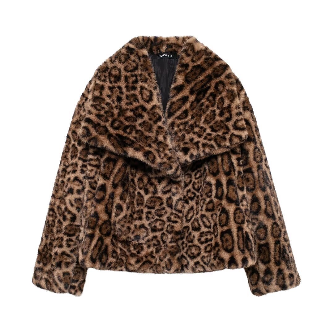 Women's New Polo Collar Short Coat animal print