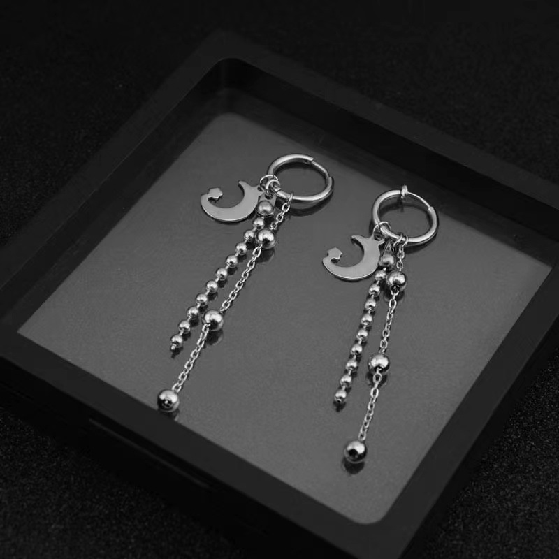 Mens Premium Personalized Stainless Steel Cross Chain Tassel Long Ear Cuff