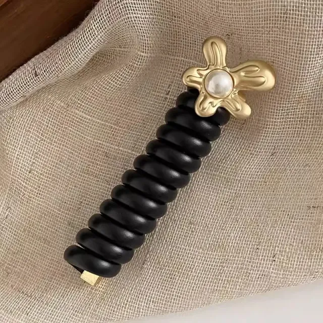 Fashion High Ponytail Telephone Line Headdress Black Pearl Flower - Shop at LoveMi