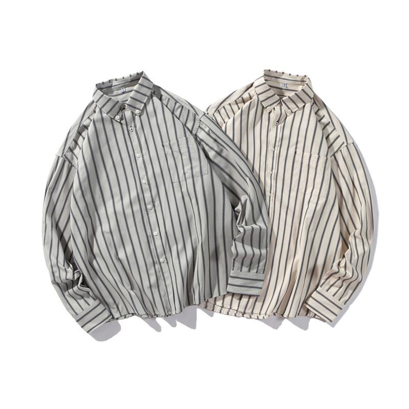 Autumn New Youth Shirt Men's College Style Vintage Stripe Coat