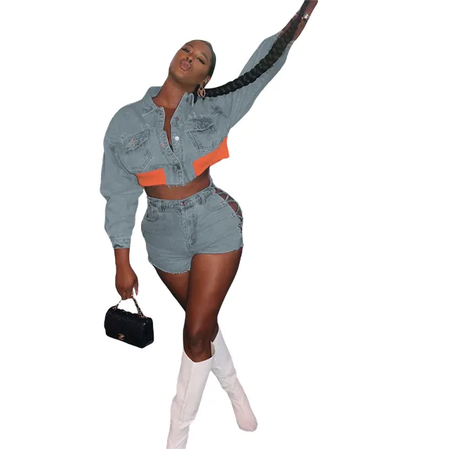 Women's Tight Denim Casual Stretch Suit Sky Blue - Shop at LoveMi