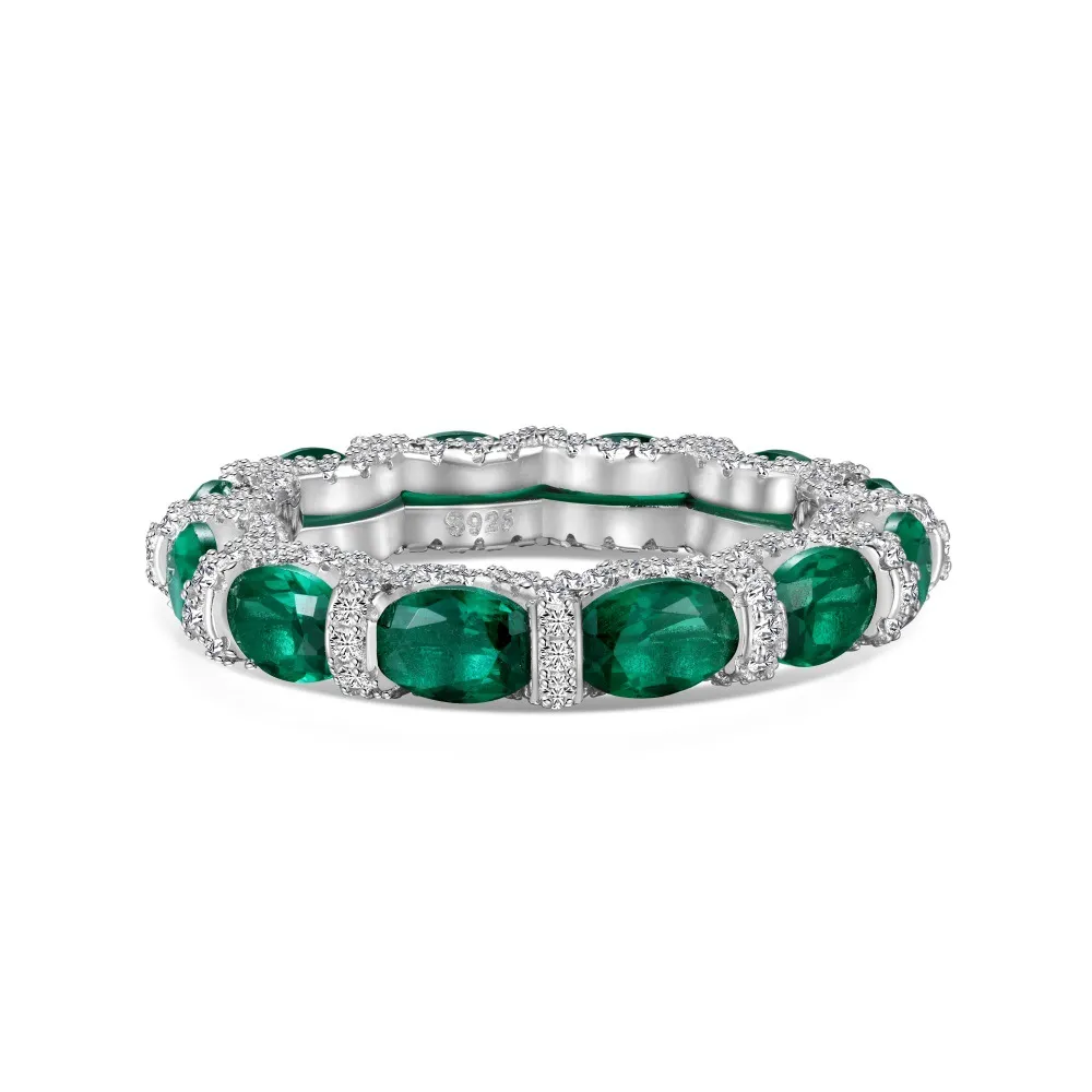 S925 Sterling Silver Ring Female Emerald - Platinum