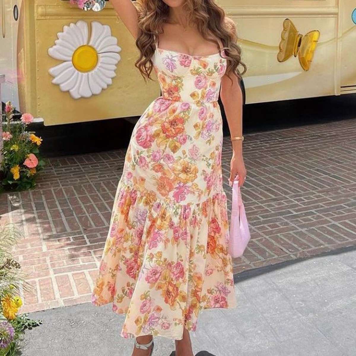 Bodycon Backless Midi Dress With A Printed Pattern