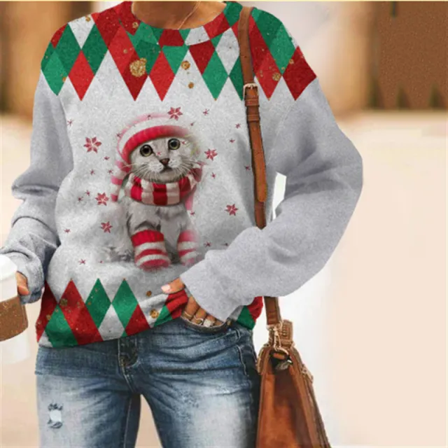 Christmas Snowman Christmas Loose Round Neck Casual Long Sleeve Sweatshirt Santa Claus A 2 - Shop at LoveMi