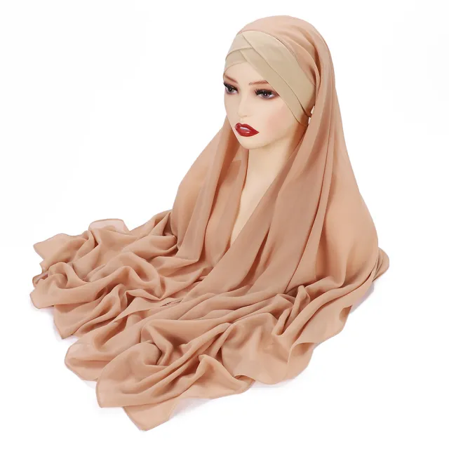 New Convenient Closed toe Scarf Four Seasons Universal Plain Chiffon Khaki Beige - Shop at LoveMi