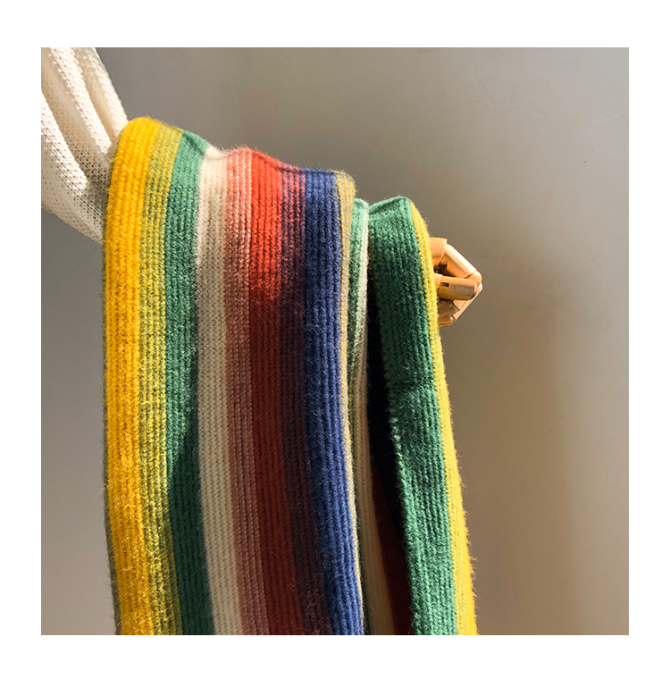 Rainbow Striped Knitted Scarf Image 8