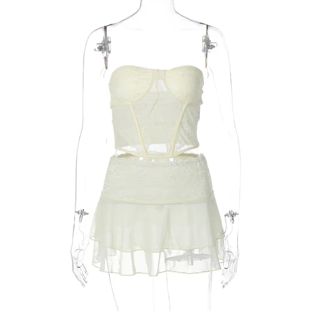 Ultra short, Double layered Pure youth style Skirt Set For Women Yellow - Shop at LoveMi