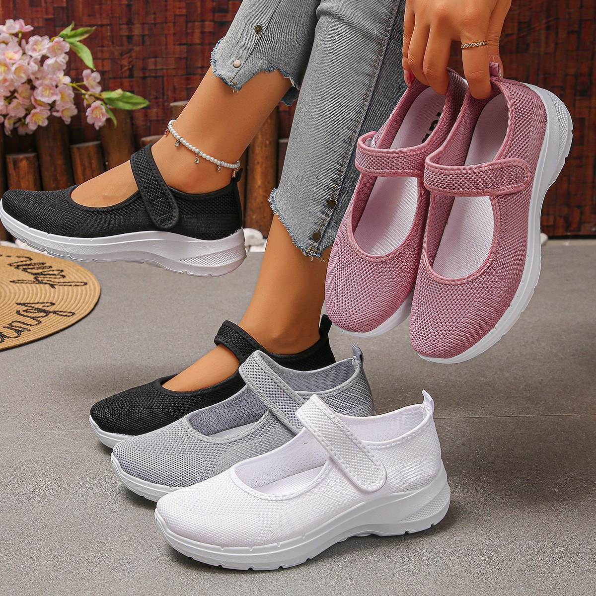 Womens Flyknit Wedge-Heel Versatile Thick-Soled Loafers