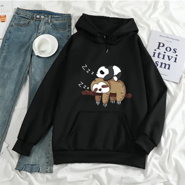 Women's Anime Print Long Sleeve Loose fitting Casual Pullover Black - Shop at LoveMi