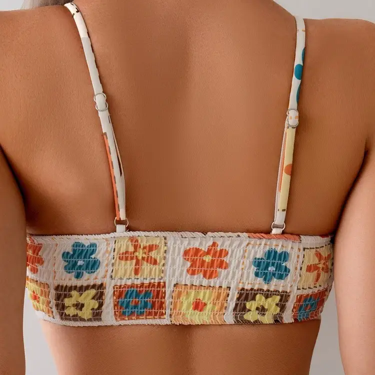 Bikini Swimsuit Set With Floral Print And Ruching