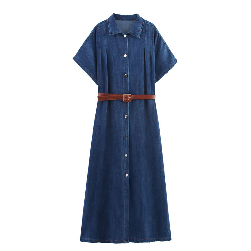 European And American With Belt Denim Short Sleeve Dress - Shop at LoveMi
