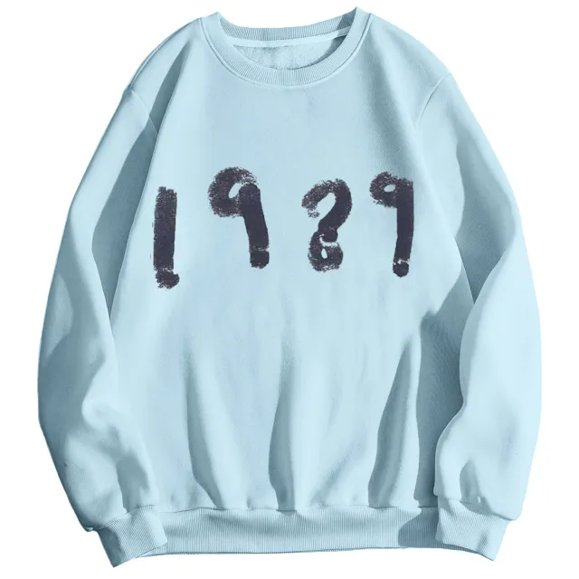 Fashion 1989 Casual Long Sleeve Loose Round Neck Sweater Sky Blue - Shop at LoveMi