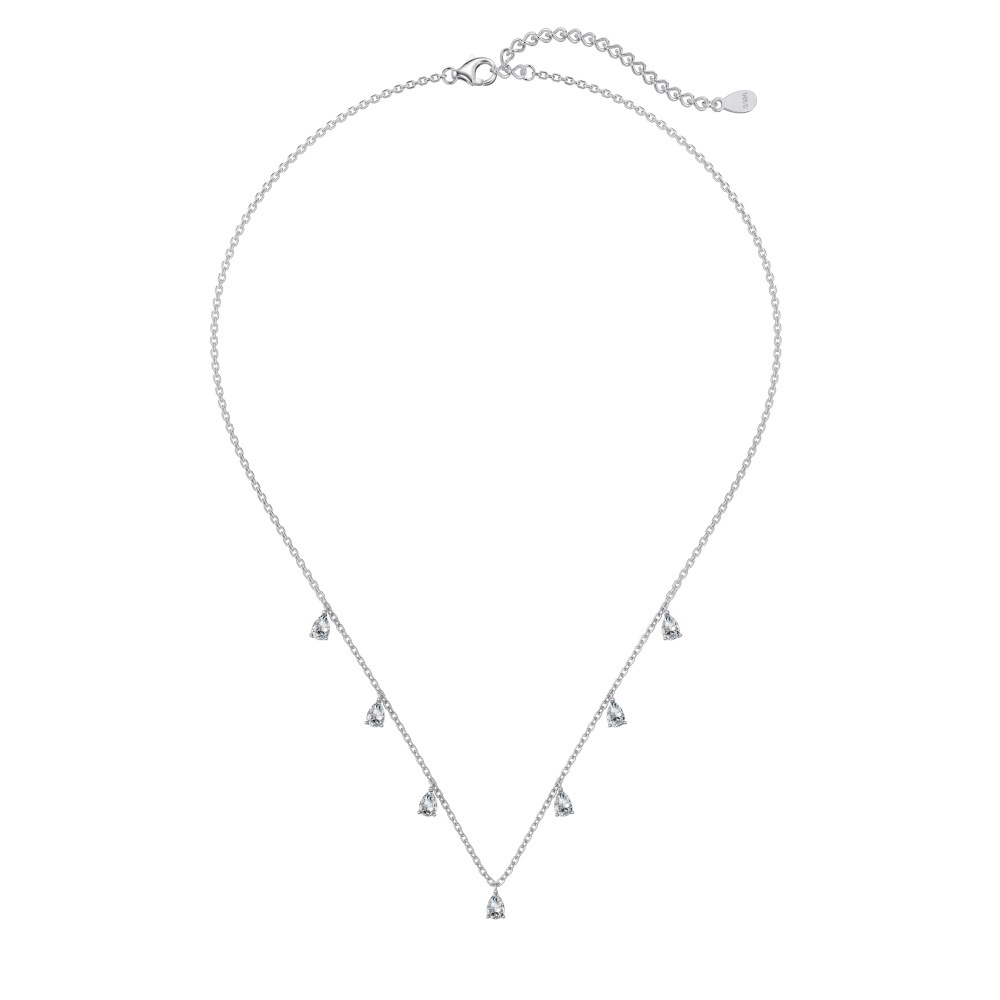 Silver S925 Pear-shaped Drop-shaped Inlaid Fringed Zircon Small Pendant Necklace