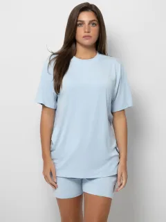 Women's Plus Size Loose Casual Summer Short-sleeved Home Wear Suit - Blue - View 1