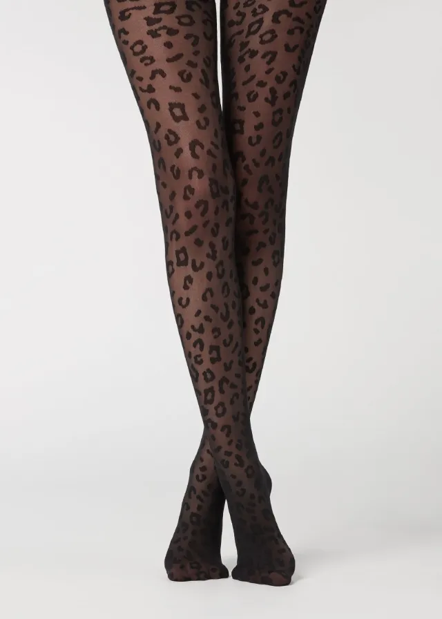 Leopard Vintage Jacquard Pantyhose Leg Beauty Black - Shop at LoveMi