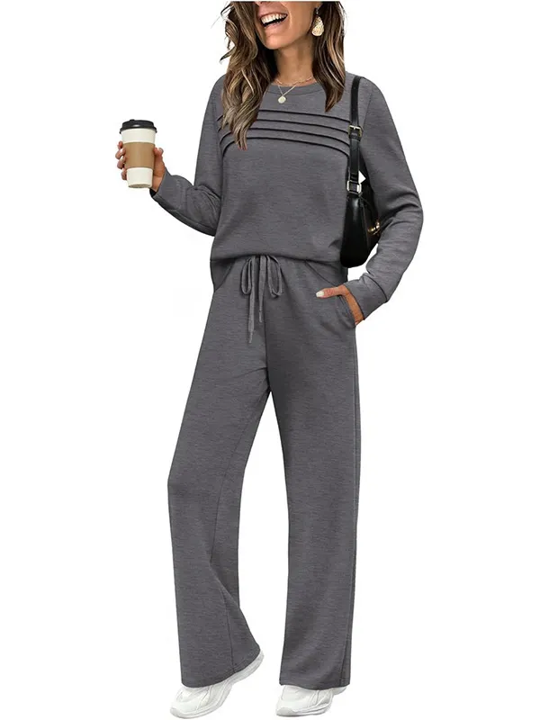 Women's Casual Elastic Waist Trousers Wide leg Pants Dark Gray - Shop at LoveMi