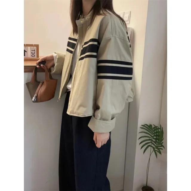 Striped Cotton Jacket Women's Cotton padded Coat White - Shop at LoveMi