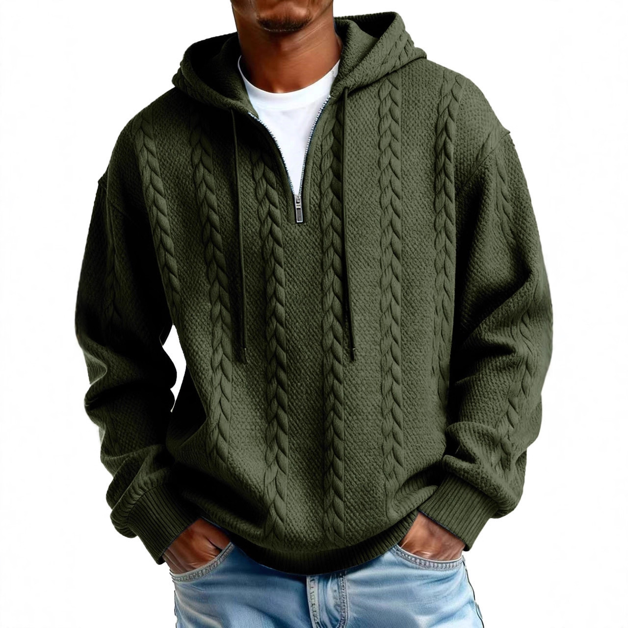 Fashionable Half-zip Hooded Sweatshirt With Long Sleeves