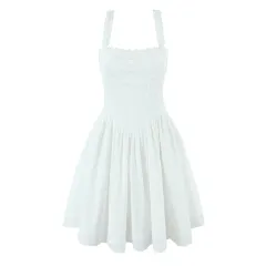Sweet White Girdle Mini Sling Dress - View 1