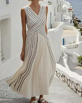Fashionable Casual Cross-striped Sleeveless Dress