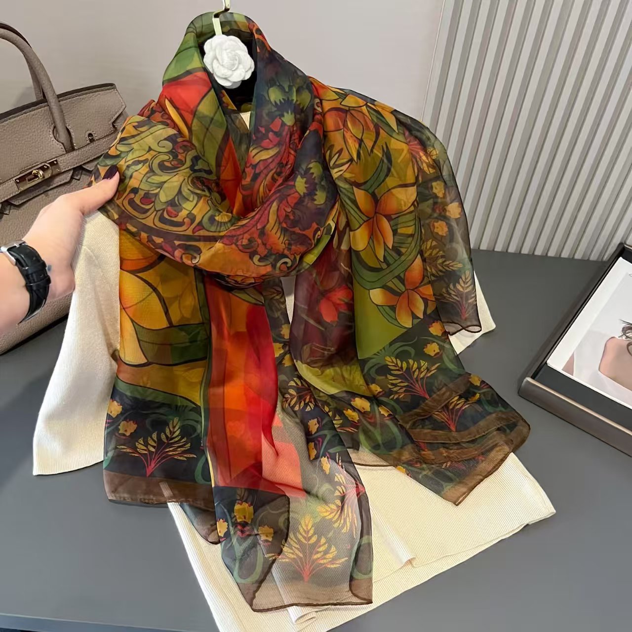 Printed Sun-protective Silk Scarf For Women