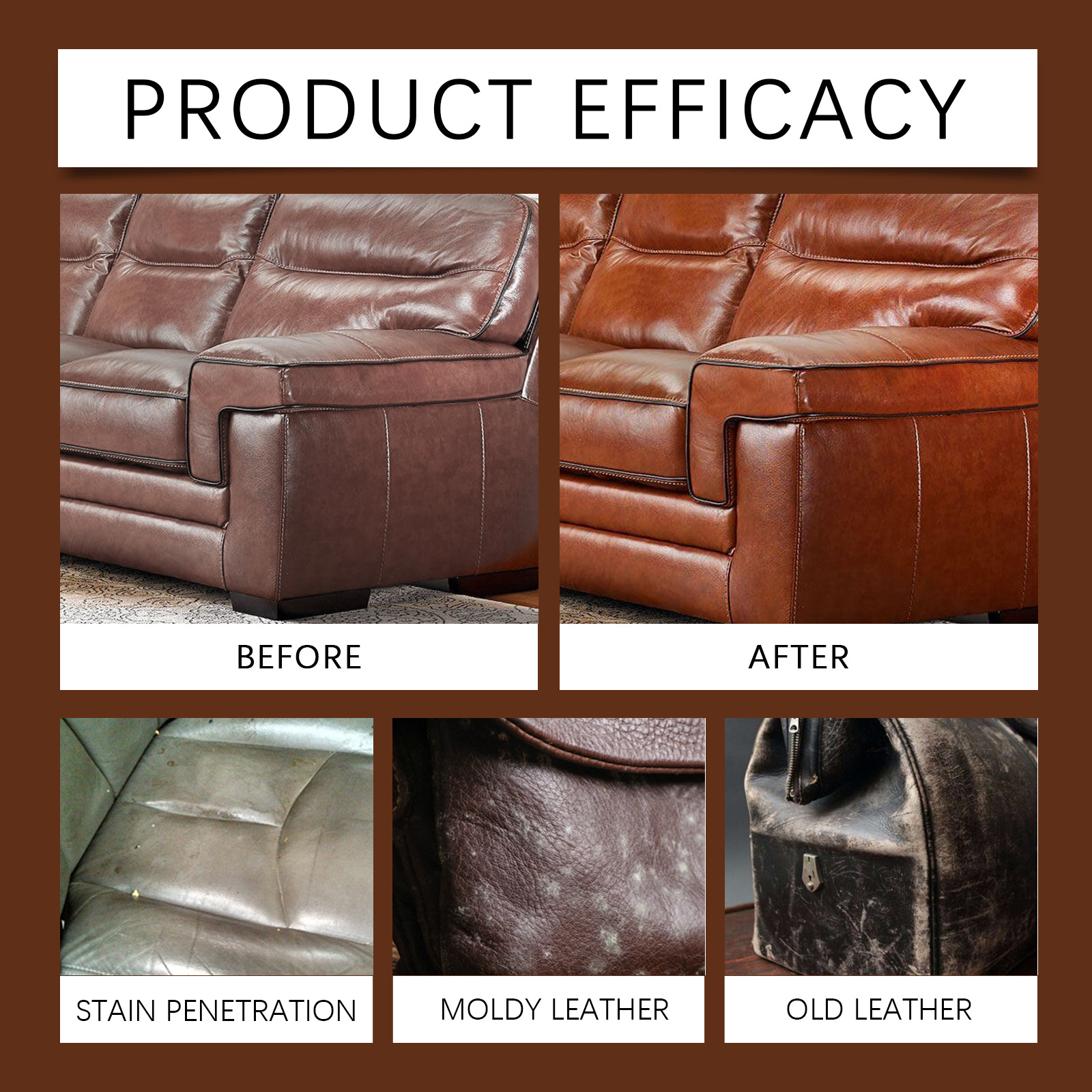 Multi-surface leather cleaner application on sofa