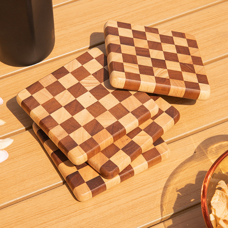 Title 4, Creative Home Checkerboard Solid Wood Tea Mat