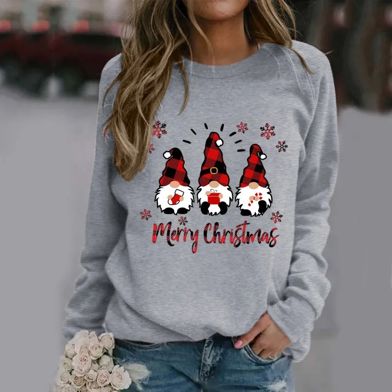 Women's Christmas Hoodie Winter Round Hoodie - Grey