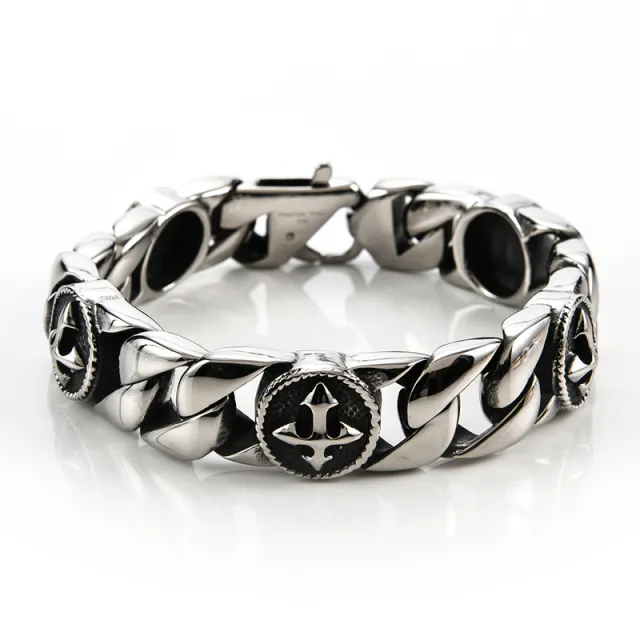Retro Fashion Cross Titanium Steel Men's Bracelet Steel Color - Shop at LoveMi