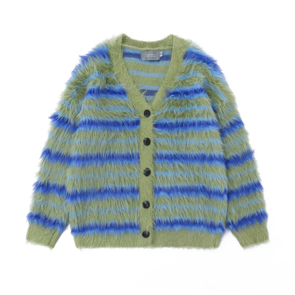 Casual Striped Cardigan Sweater Coat For Women - Green