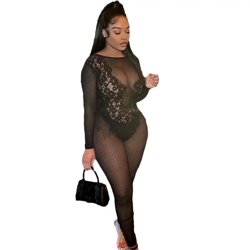 Round Neck Slim-fit Sexy Long Sleeve Women's Knitted Jumpsuit