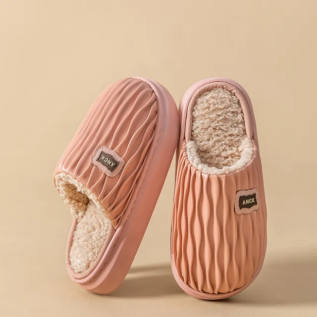 Women's Waterproof Warmth Retention Material Pod Pleated Cotton Slippers Pink - Shop at LoveMi
